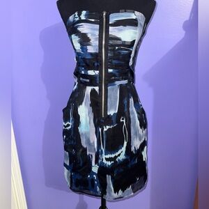 Elegant Blue and Black Strapless Dress